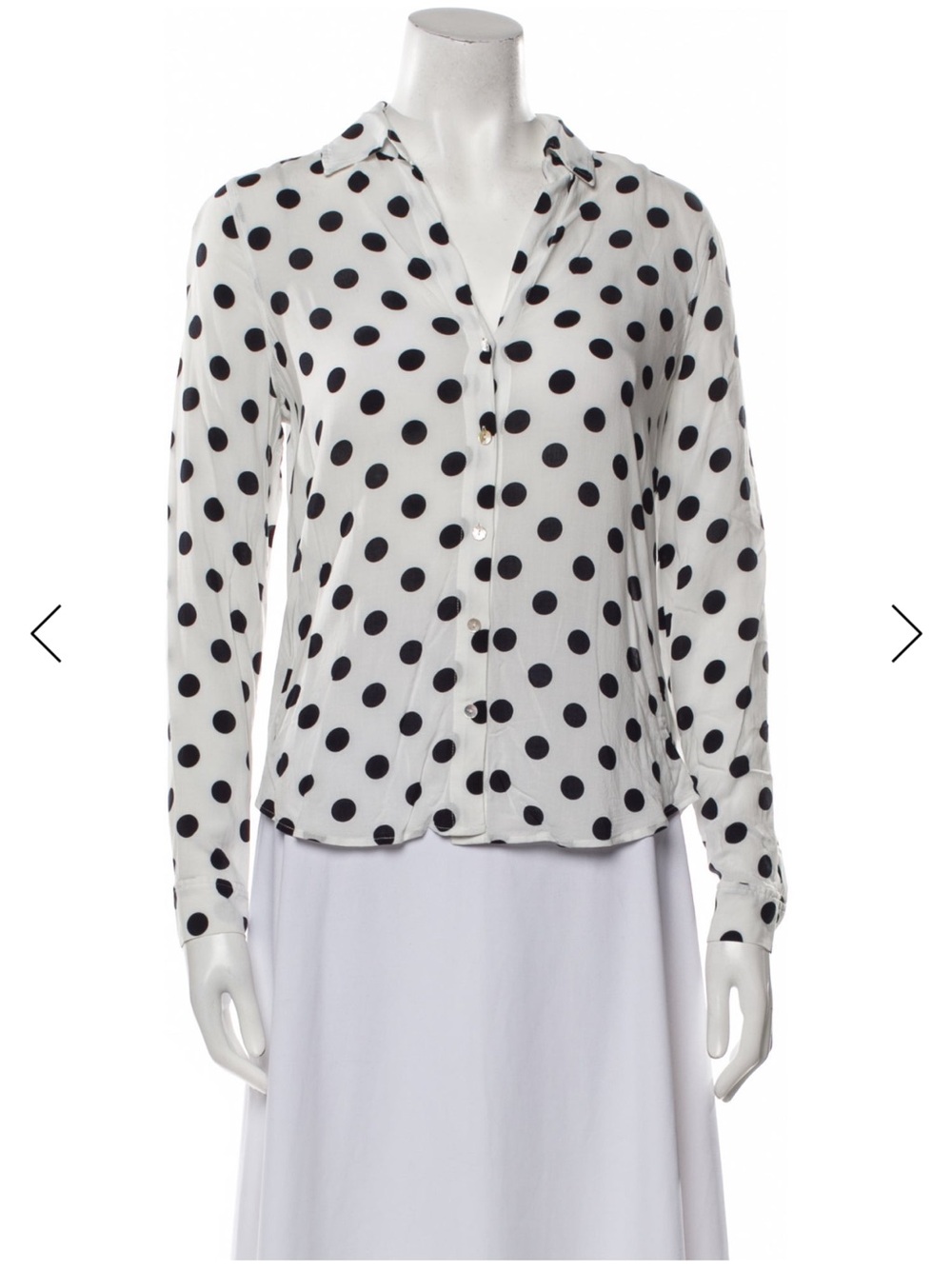 L'AGENCE White Button-Down Blouse with Black Polka Dots